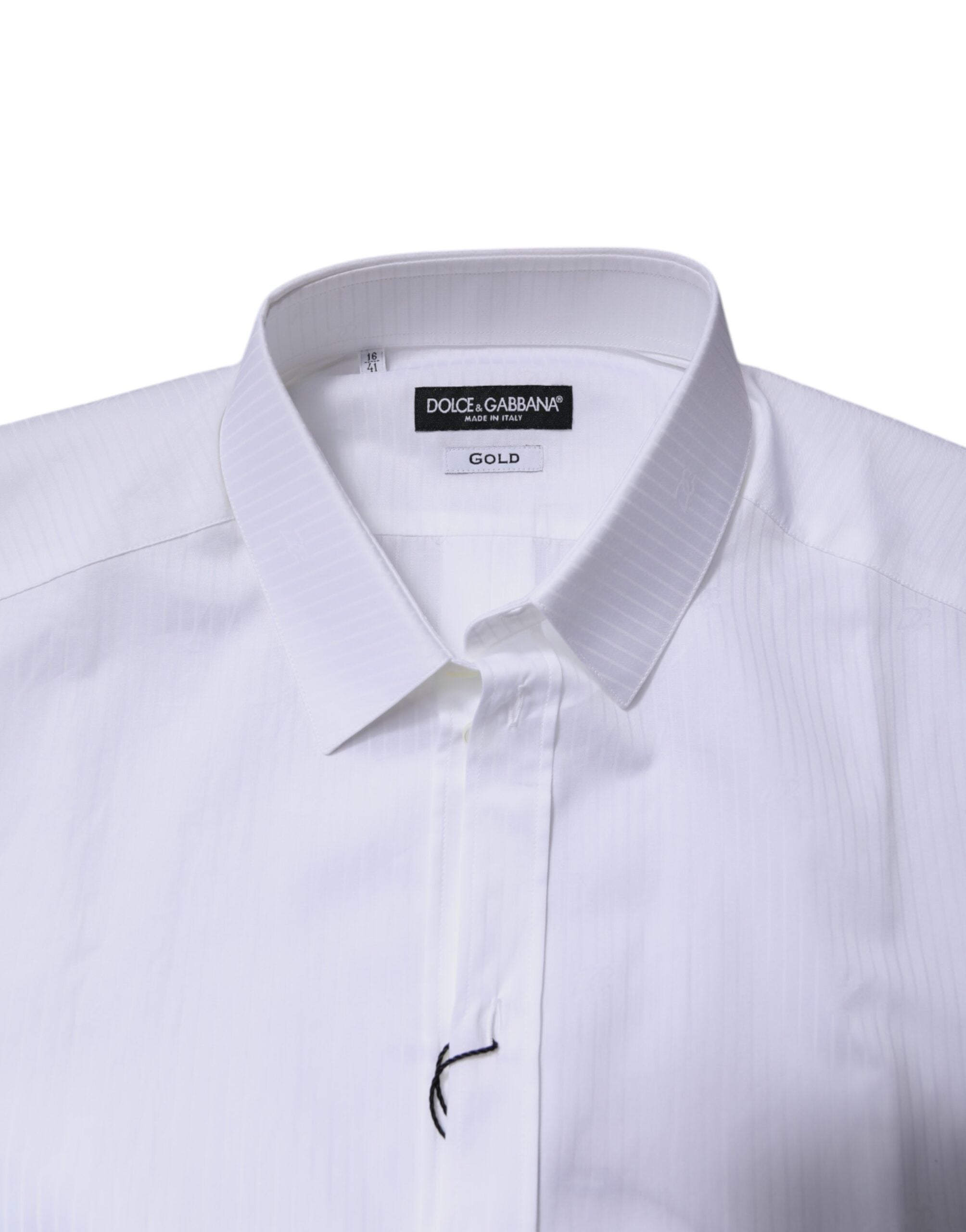 Dolce & Gabbana White Cotton Shirt with Collar GOLD Formal Shirt